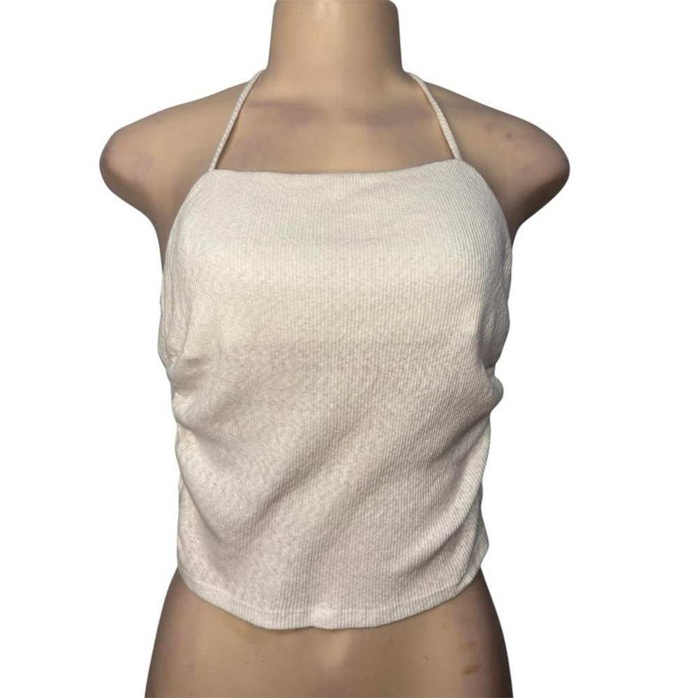 Cream Halter Ribbed Tank Top